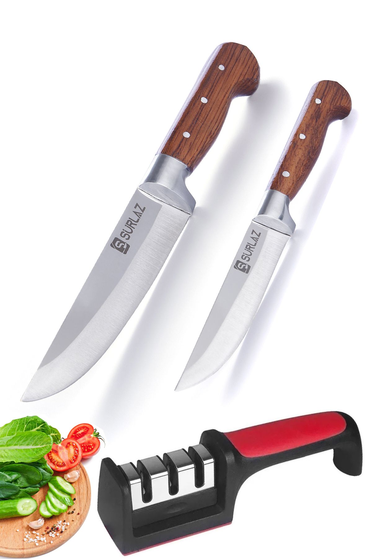 1AA3-Sürmene Butcher Mutfak Bıçak Seti Kurban Bıçağı 3 Parça Set Kasap Bıçakları