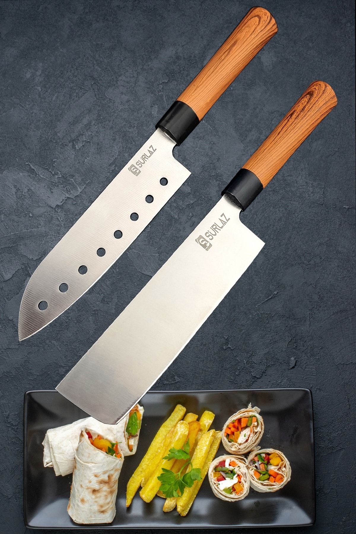Japans Şef Bıçak Seti 2'li Santaku Nakiri Şef Bıçağı