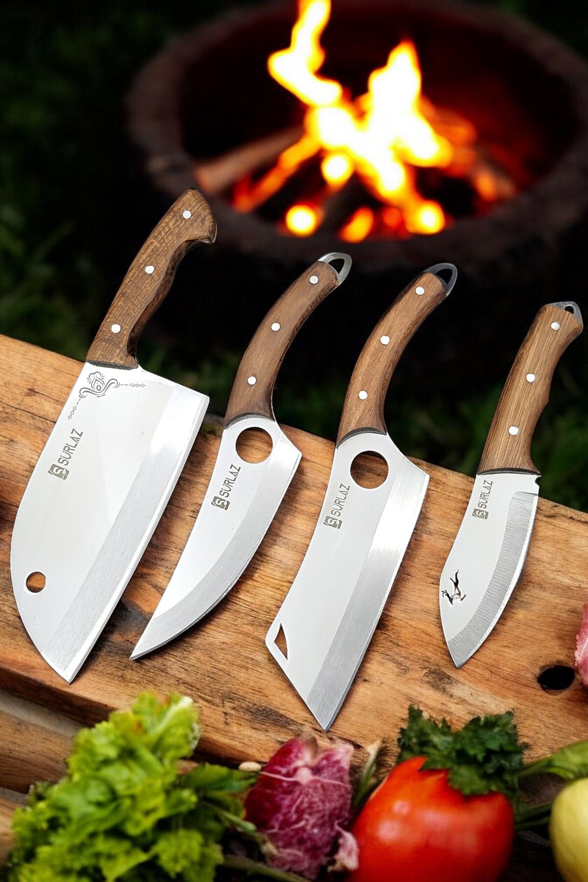 0B7-Kamp Bıçağı Outdoor Bıçak El Yapımı Kılıflı Bıçak Seti Kılıf Hediyeli