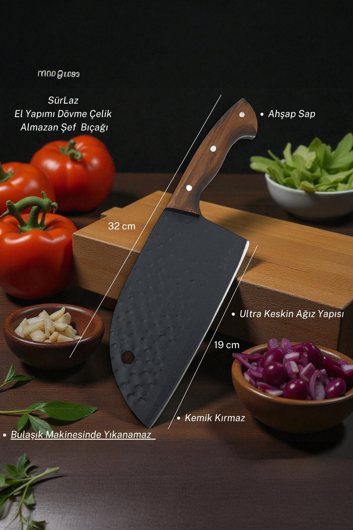 0B11-Dövme Şef Bıçağı Özel Üretim Bıçak Kaplama Yüzey Almazan Kılıf Hediye - Görsel 3